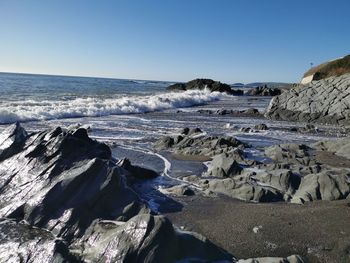 Scenic view of sea against clear sky