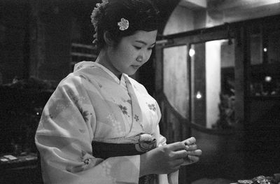 Young woman wearing kimono