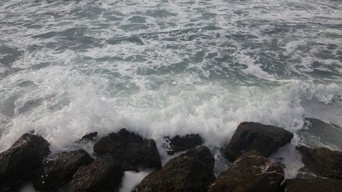 High angle view of rocks in sea