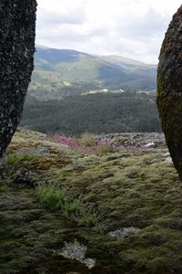 Scenic view of mountains against cloudy sky