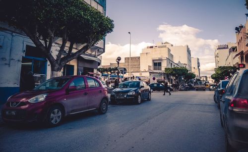 Cars on street in city