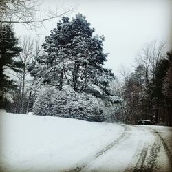 Road passing through snow covered landscape