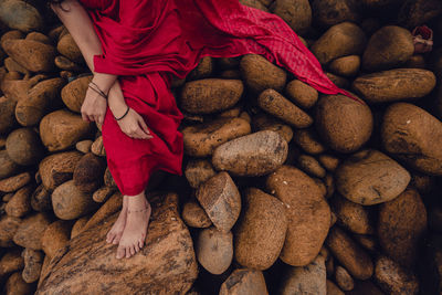 High angle view of stuffed toy on rock