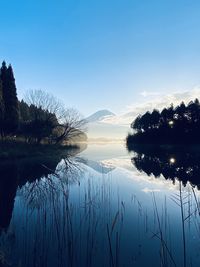 Scenic view of lake against sky during sunset