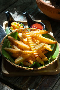 High angle view of burger in bowl on table