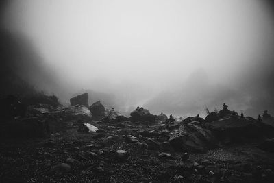Rock formation in foggy weather