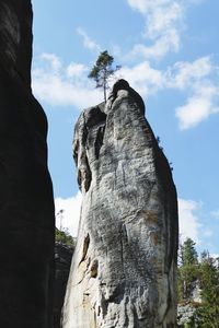 Low angle view of statue against rock formation