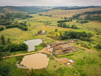 High angle view of agricultural landscape