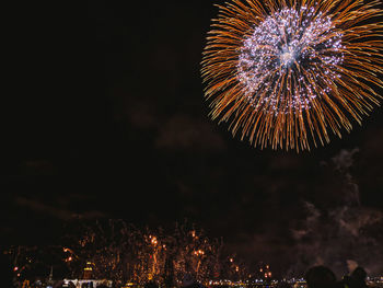 Firework display at night