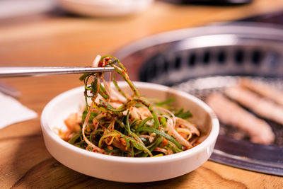 Close-up of food in plate on table