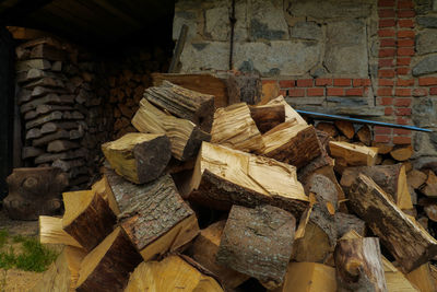 Stack of logs outdoors