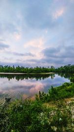 Scenic view of lake against sky