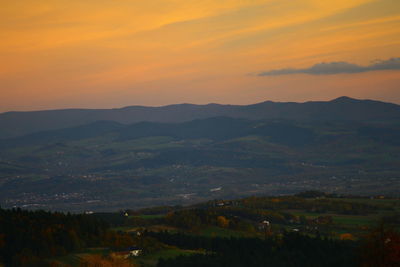 Scenic view of landscape against sky during sunset