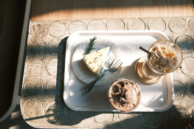 High angle view of drink on table