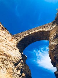 Low angle view of rock formation against blue sky