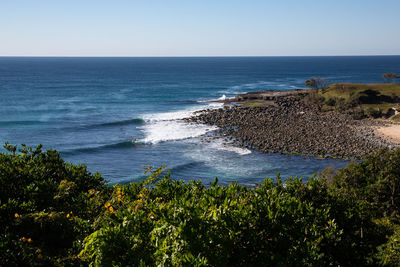 Scenic view of sea against clear sky