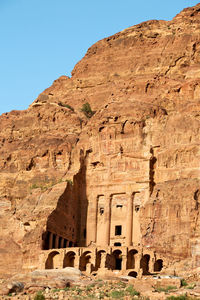 Low angle view of ruins of building against sky