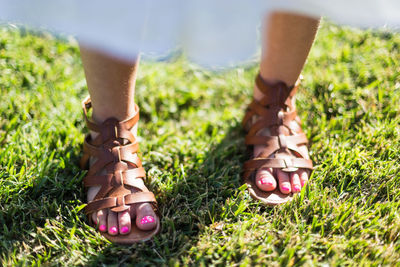 Low section of woman standing on grass