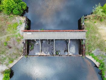 High angle view of old bridge over water