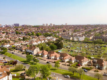 Townscape against clear sky