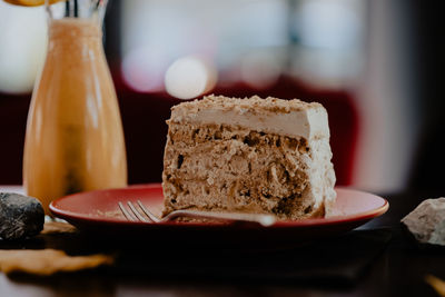 Close-up of bread in plate on table