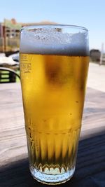 Close-up of beer in glass