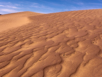 Sand dunes in desert against sky