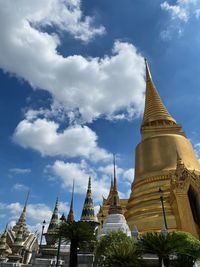 Low angle view of pagoda against sky