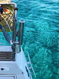 High angle view of boat sailing in sea