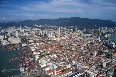 High angle view of townscape against sky