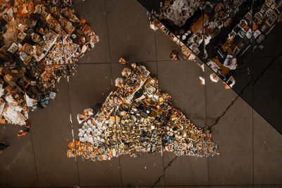 High angle view of people at market in city