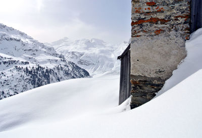 Snow covered mountains against sky