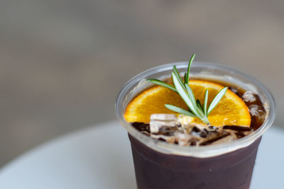 Close-up of drink in glass on table