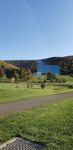 Scenic view of field against clear sky