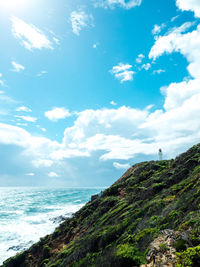 Scenic view of sea against cloudy sky