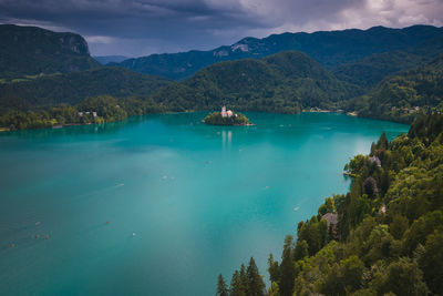 Scenic view of bay against sky