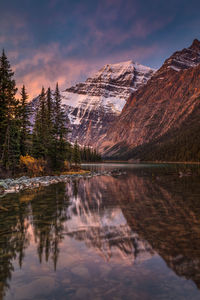 Edith cavell mountain at dawn in the canadian rockies.