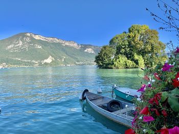 Scenic view of lake against blue sky