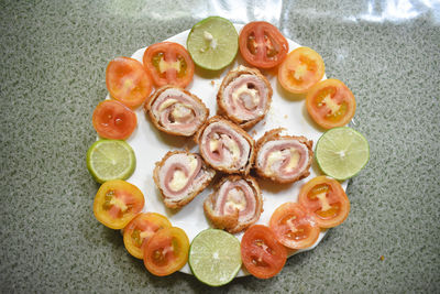 High angle view of fruits on table