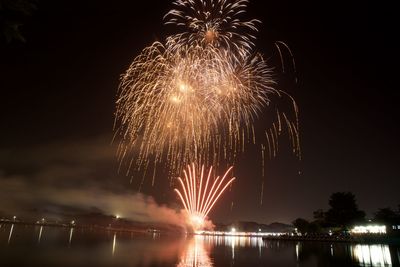 Firework display at night