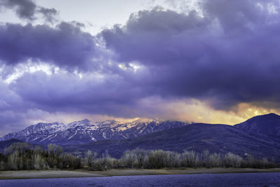 Scenic view of snowcapped mountains against sky