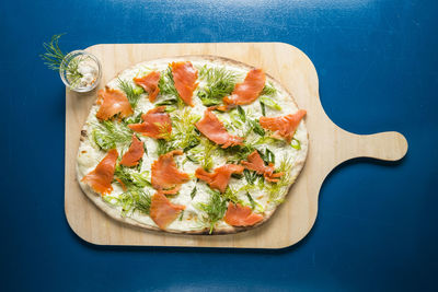High angle view of fruit salad on table