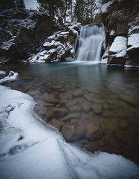 Scenic view of waterfall in winter