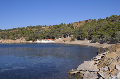 Scenic view of sea against blue sky