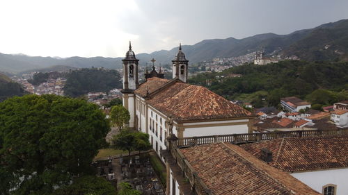 High angle view of townscape against sky