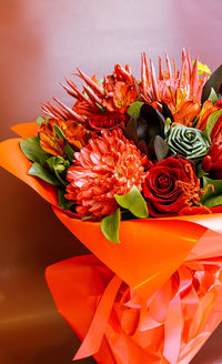 High angle view of rose bouquet