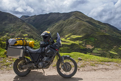 Touring motorbike in the mountains of peru, tarma, junin, peru