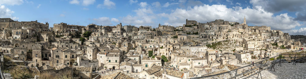 High angle view of buildings in matera city