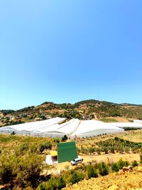 Scenic view of landscape against clear blue sky