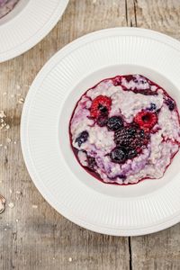 High angle view of dessert in plate on table